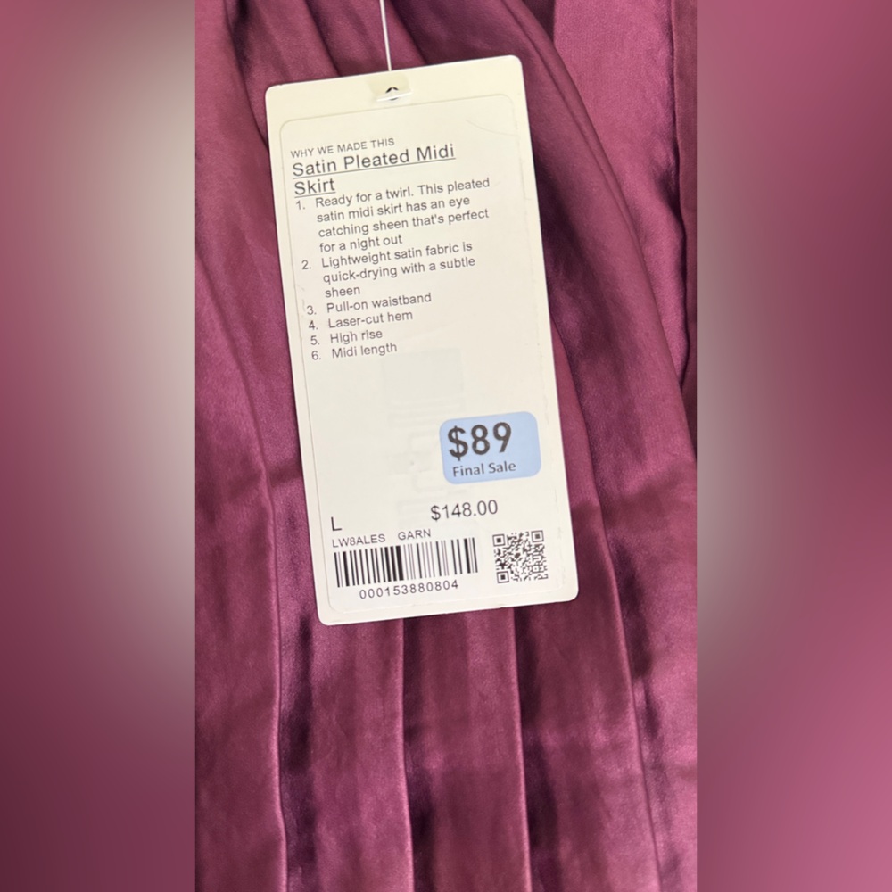 Lululemon Satin Pleated Midi Skirt size L - Picture 7 of 7